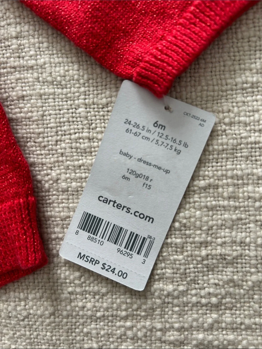 Carter's Bright Red Sparkly Knit Baby Cardigan Size 6M NWT